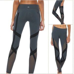 Alo Black Strappy Mesh Bandage Yoga High Waisted Leggings size XXS